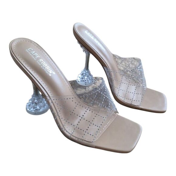 Cape Robbin Nude Clear Jeweled Eli Heeled Sandal 8.5 - Picture 2 of 6